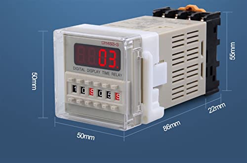 OSGC DH48S-2Z Digital LED Programmable Timer Relay Switch 0.01S-99H99M Delay Timer with Socket Base AC/DC 12V 24V 36V 110V 220V 380V (Size : AC DC110-240V)