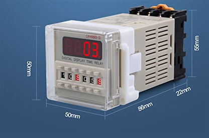 OSGC DH48S-2Z Digital LED Programmable Timer Relay Switch 0.01S-99H99M Delay Timer with Socket Base AC/DC 12V 24V 36V 110V 220V 380V (Size : AC DC110-240V)