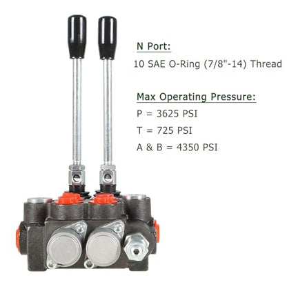 2 Spool 11GPM Hydraulic Directional Control Valve, 3625PSI SAE Ports