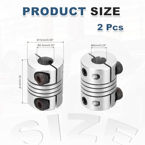 MECCANIXITY 2 Pcs 6 to 6.35mm Flexible Shaft Coupling 20mm L 15mm Dia - size: 6 to 6.35mm