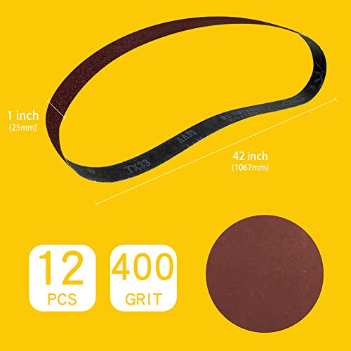 1 x 42 Inch 400 Grit Sanding Belt | Premium Aluminum Oxide Sanding Belt | Premium Sander Sandpaper – 12 Pack - size: 400 Grit