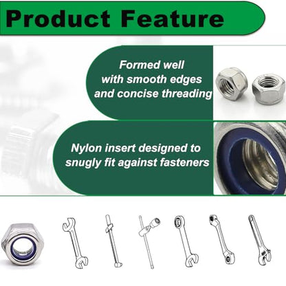 M8 1.25 Locknuts Metric Nylon Inserted Hex Lock Nuts - size: M8-Stainless Steel
