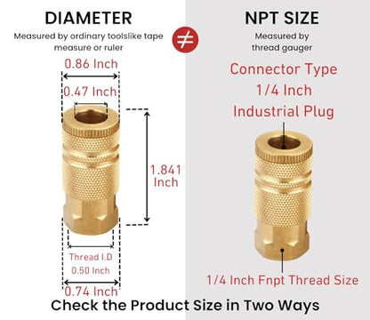 Coupler and Plug Kit, 1/4 Inch NPT, Industrial Type D - size: 7 Piece with sealant