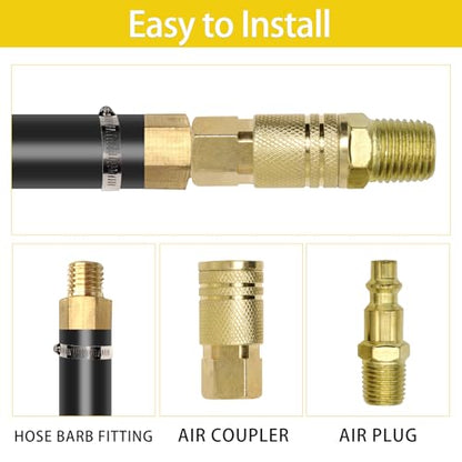 1/4 Inch Air Hose Fittings, Brass Female Industrial Coupler, 1/4'' NPT Female Quick Connect Air Coupler, for Auto Shop and Professional Jobsites, 2 Pack