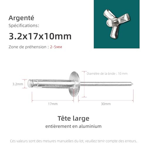 50Pcs Trifold Aluminum Exploding Blind Rivets,1/8"x43/64" Large Head 25/64" - color: Silver, size: 1/8"x43/64" Large Head 25/64"