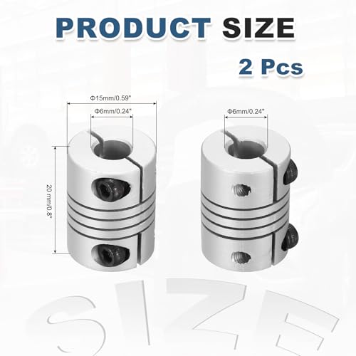 MECCANIXITY 2 Pcs 6 to 6mm Flexible Shaft Coupling 20mm L 15mm Dia - size: 6 to 6mm