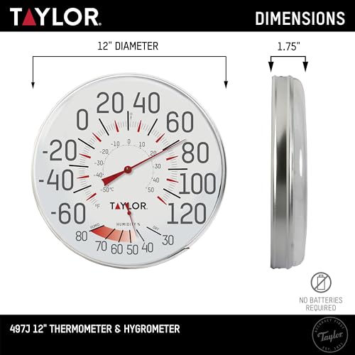 Taylor Precision Products Humidiguide Dial Thermometer (12-Inch), White, One Size - size: One Size