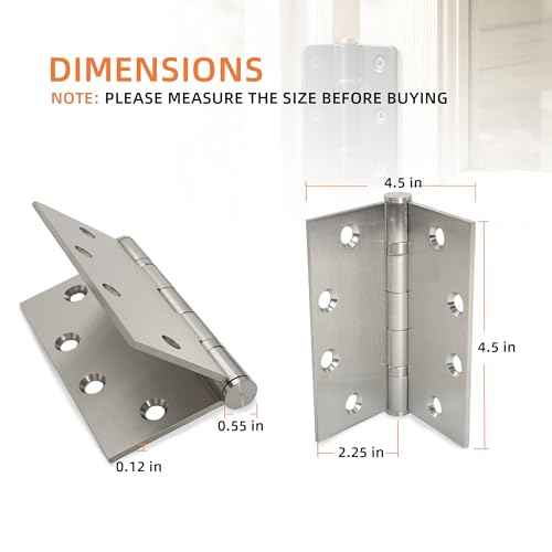 6-Pack 4.5 inch X 4.5 inch Heavy Duty Commercial Door Hinge Thickened