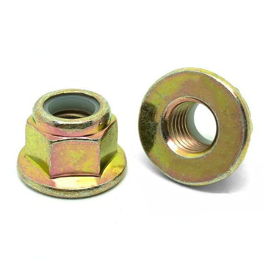 (8 Pieces) M12-1.75 Class 10 Nylon Insert Hex Flange Lock Nuts Zinc Yellow