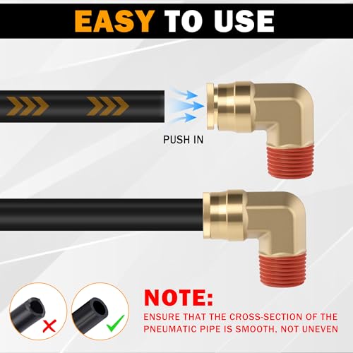 5PCS Brass DOT Air Line Fitting 1/2"Tube x3/8"NPT 90 Degree Elbow - size: 1/2" OD x 3/8" NPT, style: Quick Push 90° Elbows-5PCS