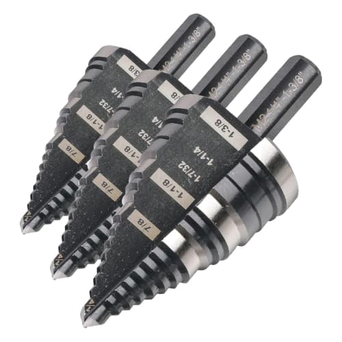 1/4 to 1-3/8 Inch Step Drill Bit Straight Grooved Double Fluted, M2 High Speed Steel Drill bits for Hole Drilling in Stainless Steel, Copper, Aluminum, Wood, Plastic (Pack of 3) - size: 1/4" to 1-3/8" (Straight) (Pack of 3)
