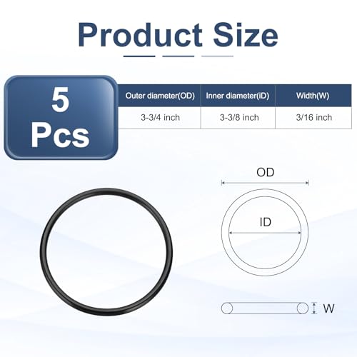 uxcell 5Pcs AS-340 O-Rings, Nitrile Rubber O-Rings 3-3/8" ID, 3-3/4" OD, 3/16" Width Round Sealing Gasket for Hydraulic Pneumatic Systems Sealing Repair (90 Durometer, Black) - size: 3-3/8" ID, 3/16" Width