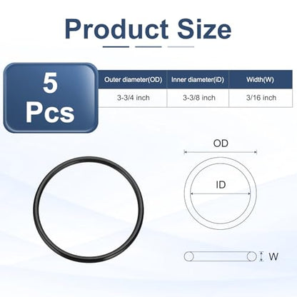 uxcell 5Pcs AS-340 O-Rings, Nitrile Rubber O-Rings 3-3/8" ID, 3-3/4" OD, 3/16" Width Round Sealing Gasket for Hydraulic Pneumatic Systems Sealing Repair (90 Durometer, Black) - size: 3-3/8" ID, 3/16" Width