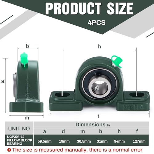 Gisafai 4 Pcs UCP204-12 Pillow Block Bearing with 3/4" Bore - style: UCP204-12