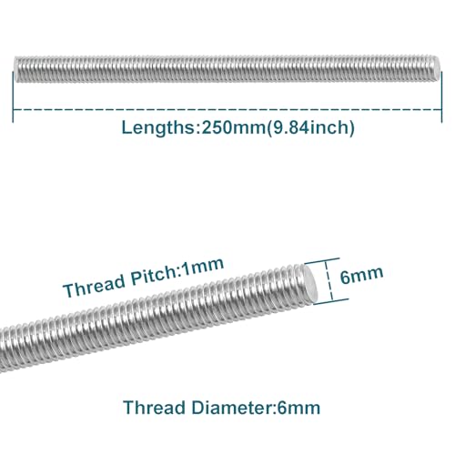 M6 X 250mm Threaded Rods, 4PCS Fully Threaded rods & Studs - size: M6 x 250mm