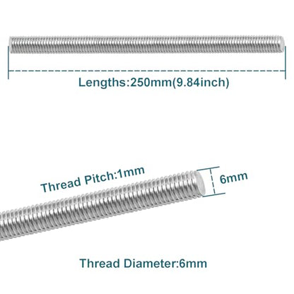 M6 X 250mm Threaded Rods, 4PCS Fully Threaded rods & Studs - size: M6 x 250mm