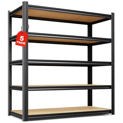 Set of 5-46" W Garage Shelving-2050 lbs 5 Tier Storage Shelves,Adjustable Heavy Duty Metal Shelving Unit and Storage Large Rack,Utility Steel Shelf for Warehouse Industrial Pantry 71"x46"x18" - size: 46"Wx18"Dx71.2"H