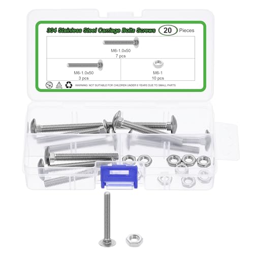 uxcell 10 Set Carriage Bolts and Nuts Kit, M6-1.0x50 Stainless Steel 304 Round Head Square Neck Carriage Bolts Screw and Hex Nuts - Silver - size: M6-1.0x50mm