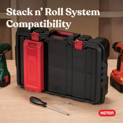 Keter Stack N' Roll Power Tool Case with Removable Dividers - color: Black/Red, size: Power Tool Organizer