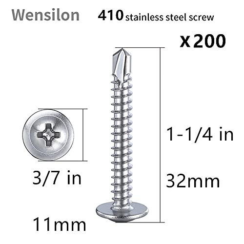 Wensilon（200pcs）#8×1-1/4”for Sheet Metal Self-Tapping Screws 410 Stainless Steel Truss Head High-Strength Quick Tapping Screws - color: Silver, size: #8X1-1/4"