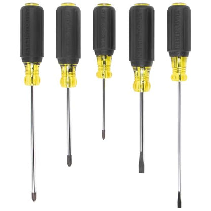 Klein Tools 85805 Screwdriver Set, Made in USA, Multi-Purpose Precision Machined Tips, (3) Phillips, (2) Slotted, Cushion-Grip Handle, 5-Piece
