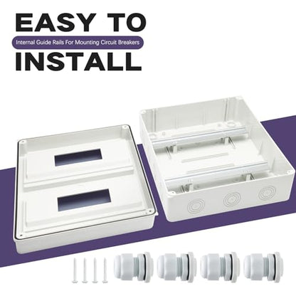 24 Way Distribution Protection Box,ABS/PC Alloy Plastic Transparent Cover Circuit Breaker Box IP66 Waterproof Distribution Box with DIN Rail and Waterproof Connector - size: HT-24