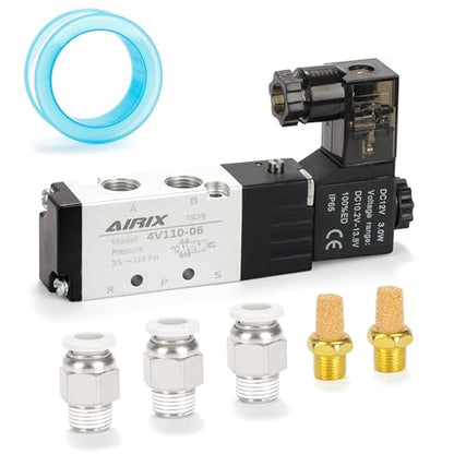 1/8" NPT Solenoid Valve 4V110-06, 5-Way 2-Pos, DC 12V, Junction Box - size: NPT1/8″, style: DC12/Junction on Box