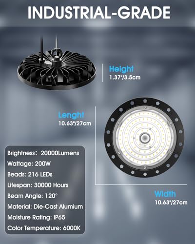 200W UFO LED High Bay Lights, 6 Pack