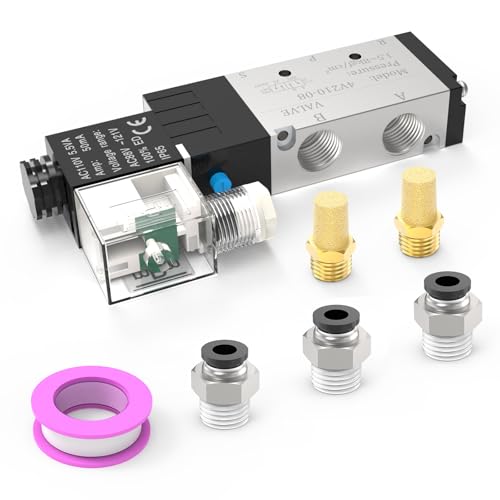 4V210-08 5-Way/2-Position Electric Solenoid Valve 1/4"NPT – Pilot-Operated AC110V, Aluminum Body with Lampshade Junction Box - size: AC110V-Junction Box