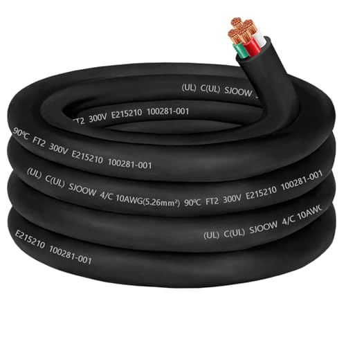 25ft 10/4 Wire 10AWG SJOOW Portable Power Cable Cord,10 Gauge 4 Conductor - size: 25 FT, style: 10AWG(4-Conductor)