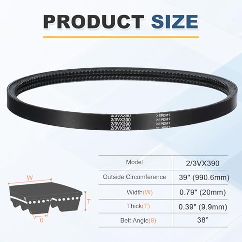 uxcell 2/3VX390 EPDM V-Belt, 2 Banded, 39" Outer Circ x 0.79" W x 0.39" Thk - size: 2/3VX390
