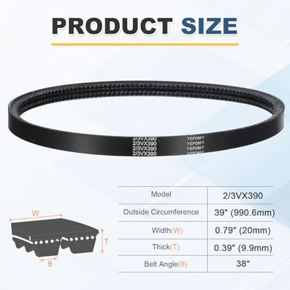 uxcell 2/3VX390 EPDM V-Belt, 2 Banded, 39" Outer Circ x 0.79" W x 0.39" Thk - size: 2/3VX390