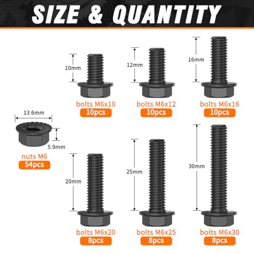 M6 Bolts and Nuts Assortment Grade 10.9 Flanged Hex Bolts Flange Nuts Black - color: Black, size: M6