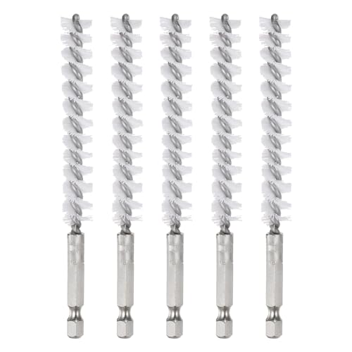 HARFINGTON 5Pcs Nylon Bore Brush 11mm Dia Cleaning Twisted Wire Brush Tube Pipe Cleaner with Handle 1/4 Inch Hex Shank for Tubes, Ports, Bearings - size: 11mm