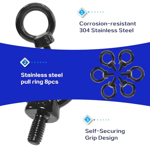 M6 Eye Bolt, 8Pcs Black Lifting Eye Bolts Screw Heavy Duty - size: M6, Black