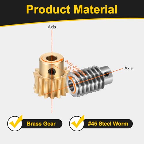 uxcell Worm Gear Set Right Rotation 15T 1 Module 15:1 Reduction Rate - size: Gear-5mm, Worm-5mm Bore, style: 1M-15T