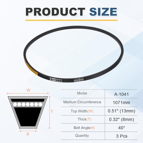 uxcell 3Pcs A-1041 Rubber V-Belt 1041mm Li x 13mm W x 8mm T Classic Wrapped - size: A-1041