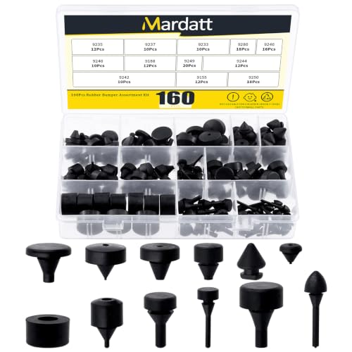 160Pcs Black Rubber Bumper Stopper Assortment Set, Trailer Fender Ramp Door Gas Tank Retainer Hood Side Bumper Compatible with GM Chrysler Ford