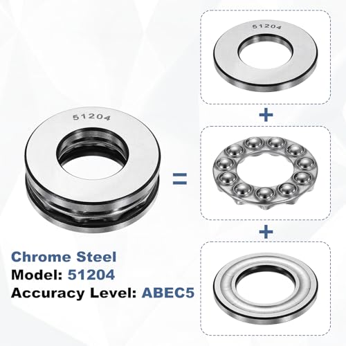 uxcell 2Pcs Thrust Ball Bearings, 20mm Bore 40mm OD 14mm Thick 51204 ABEC5 - size: 51204 20mm x 40mm x 14mm