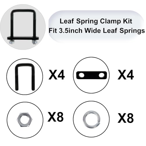 4 Pack Square U-Bolt for Trailer- Fits 3.5 Inch Wide Leaf Springs, Galvanized Steel Clamp Set, Secure Fit for Truck, Boat and Trailers, Black - size: Fits Up To 3.5 Inch Wide Leaf Springs