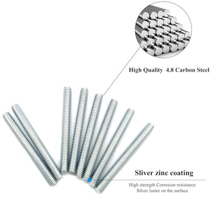 8pcs Silver Zinc Fully All Threaded Rod Carbon Steel Long Thread Screw 5/16x3 for Furniture Garden Railing Mounting Assembly Fastening Steel Frame Connection Full Thread Rod for Furniture - size: Silver-Zinc 5/16x3 Inch-8P