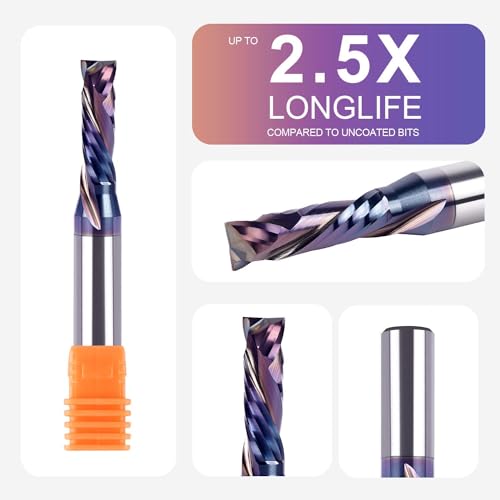 SpeTool Compression Spiral Router Bits 3/8 inch Cutting Diameter with TAC Coated Solid Carbide CNC End Mill for Wood Small Cut, Carving - size: 3/8" Dia - 1-1/4" CL -1/2" Shank, style: COMPRESSION CUT