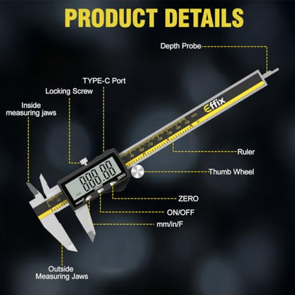 Effix Rechargeable Digital Caliper 12in - size: 12in