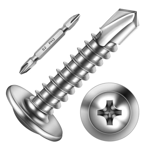 Mywish 200pcs #10×1" Self Tapping Screws for Metal, 410 Sheet Metal Screws, Stainless Steel Self Tapping Screws Truss Head Self Drilling Screws High-Strength Quick Tapping Screws - color: Silver, size: #10x1" (200 pcs)