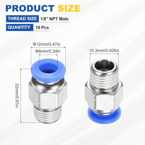 10Pcs Pneumatic Push to Connect Fitting Fit 6mm OD Tube 1/8"MNPT - color: Blue, size: 6mm OD x 1/8" NPT