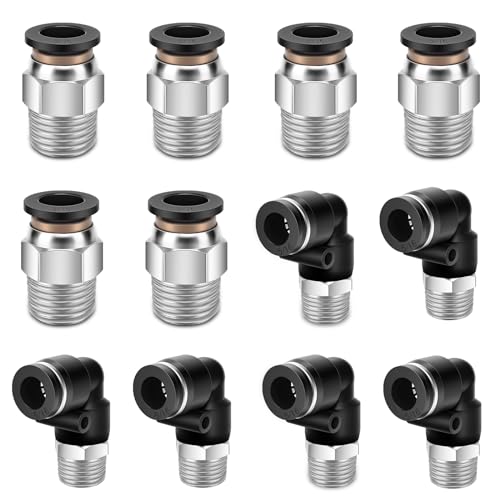 CNAODUN 12 Pcs Push to Connect Fittings 5/16 Inch Tube OD x 1/4 Inch NPT Thread Pneumatic Male Straight and Elbow Quick Connect Air line fittings - size: 5/16"OD x 1/4"NPT