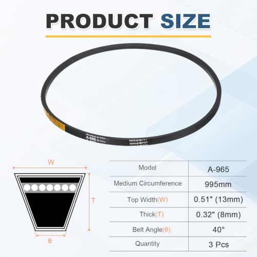 uxcell 3Pcs A965 Rubber V-Belt, 965mm Li x 13mm W x 8mm T, Classic Wrapped - size: A965