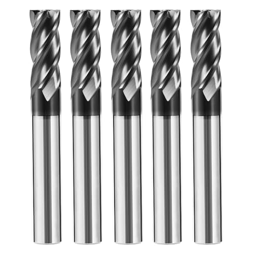 5pcs 1/8" Carbide Square End Mill Bits Set for Alloy Stees/Hardened Steels,Hrc55 Micro Grain Carbide Milling Cutter 4Flute CNC Router Bits with AlTiN Coating - size: 1/8 in