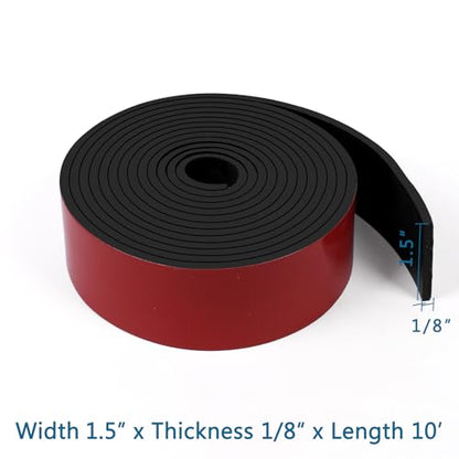 HooTown Adhesive Solid Rubber Strips, Self Neoprene Rubber Sheets Rolls Red - color: 1/8" Thick Adhesive, size: 1.5” W x 120" L