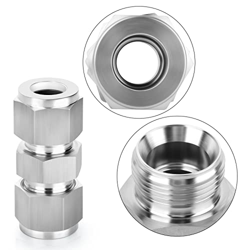 TAISHER 2PCS Forging of 304 Stainless Steel Compression Tube Pipe Fitting Connector(Thread Silver Plated), 5/16" Tube OD x 5/16" Tube OD Straight Adapter - size: 5/16" OD, style: OD x OD